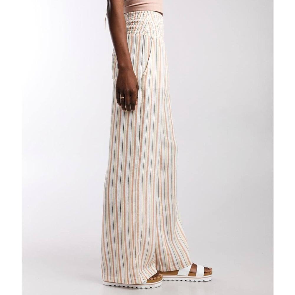 Billabong Pant Wide Leg New Waves Neutral Stripes Cotton Gauze Pockets Size Med - Picture 2 of 11